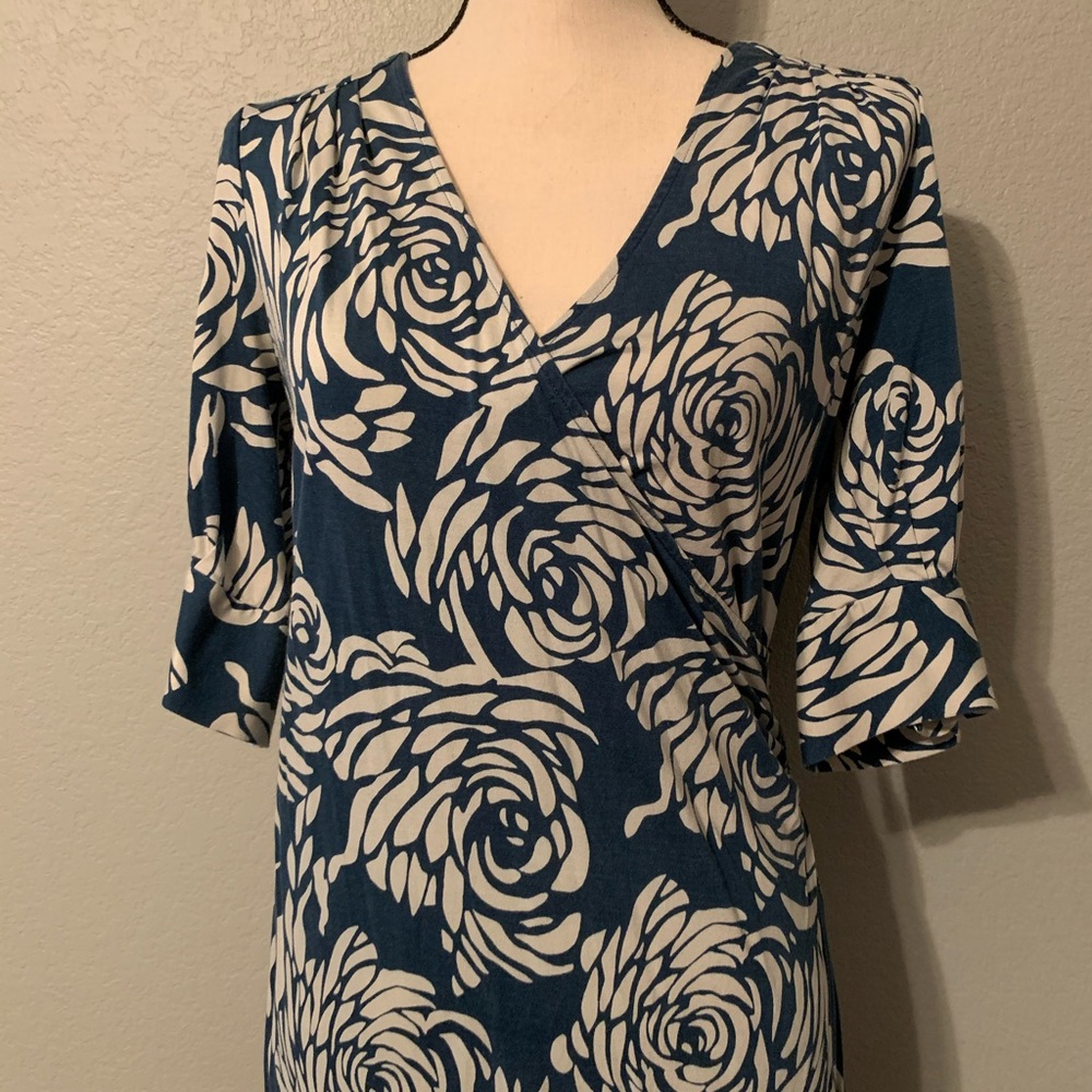 Rose Patterned Faux Wrap Dress